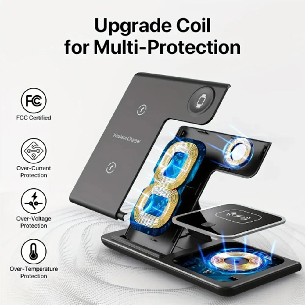 15W fast charging 3-in-1 foldable wireless charger bracket