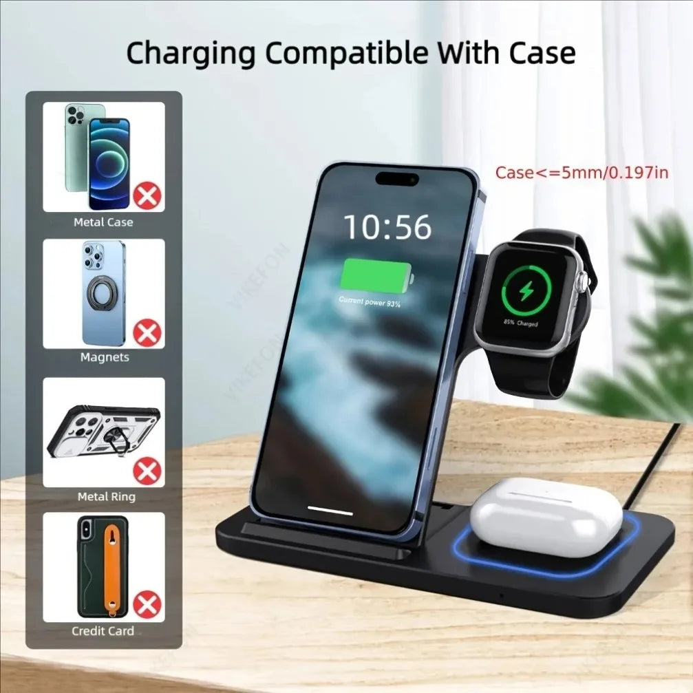 3 in 1 30W Foldable Wireless Charging Station for iPhone 16 15 14 13 12 Pro Max iWatch Ultra Airpods Pro Fast Charger Stand Dock