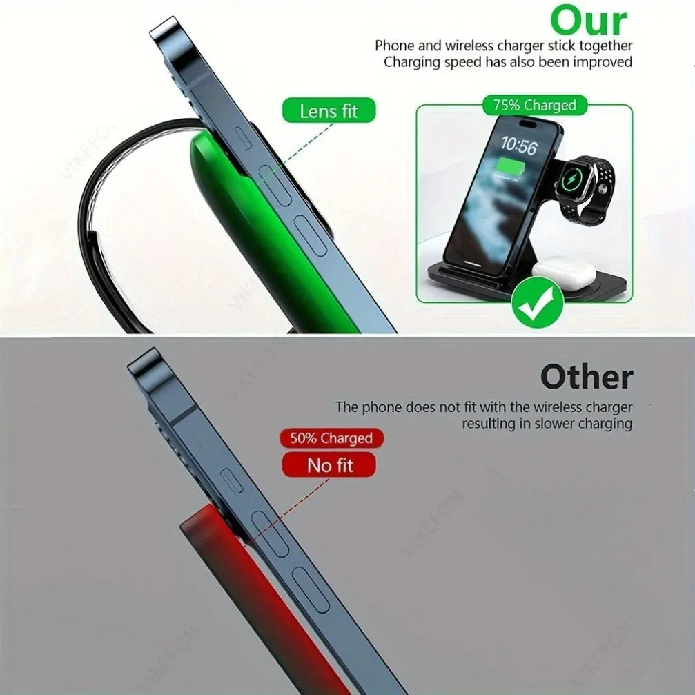 3 in 1 30W Foldable Wireless Charging Station for iPhone 16 15 14 13 12 Pro Max iWatch Ultra Airpods Pro Fast Charger Stand Dock